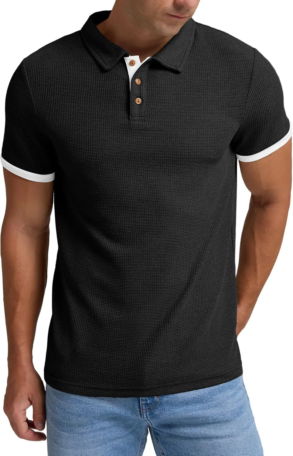 Sailwind Men's Waffle Knit Short Sleeve Casual Polo Shirts