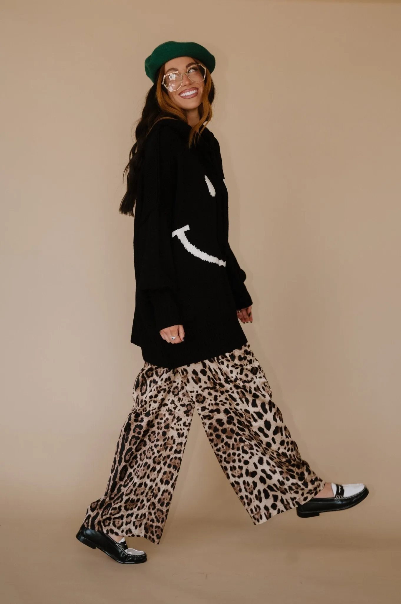 Serotonin Smile Oversized Knit Hoodie in Black
