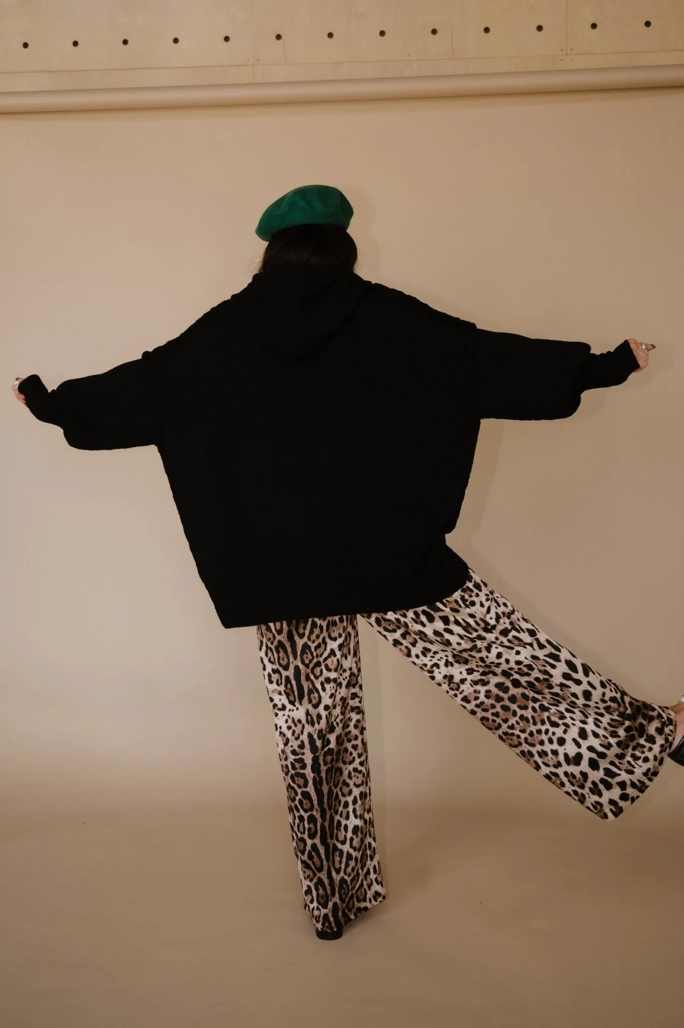 Serotonin Smile Oversized Knit Hoodie in Black