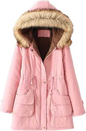 SMIDOW Winter Coats For Women 2023 Trendy Thicken Puffer Jackets With Faux Fur Hood Warm Parka Coat Outwear