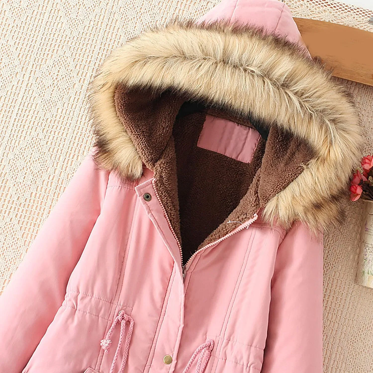 SMIDOW Winter Coats For Women 2023 Trendy Thicken Puffer Jackets With Faux Fur Hood Warm Parka Coat Outwear