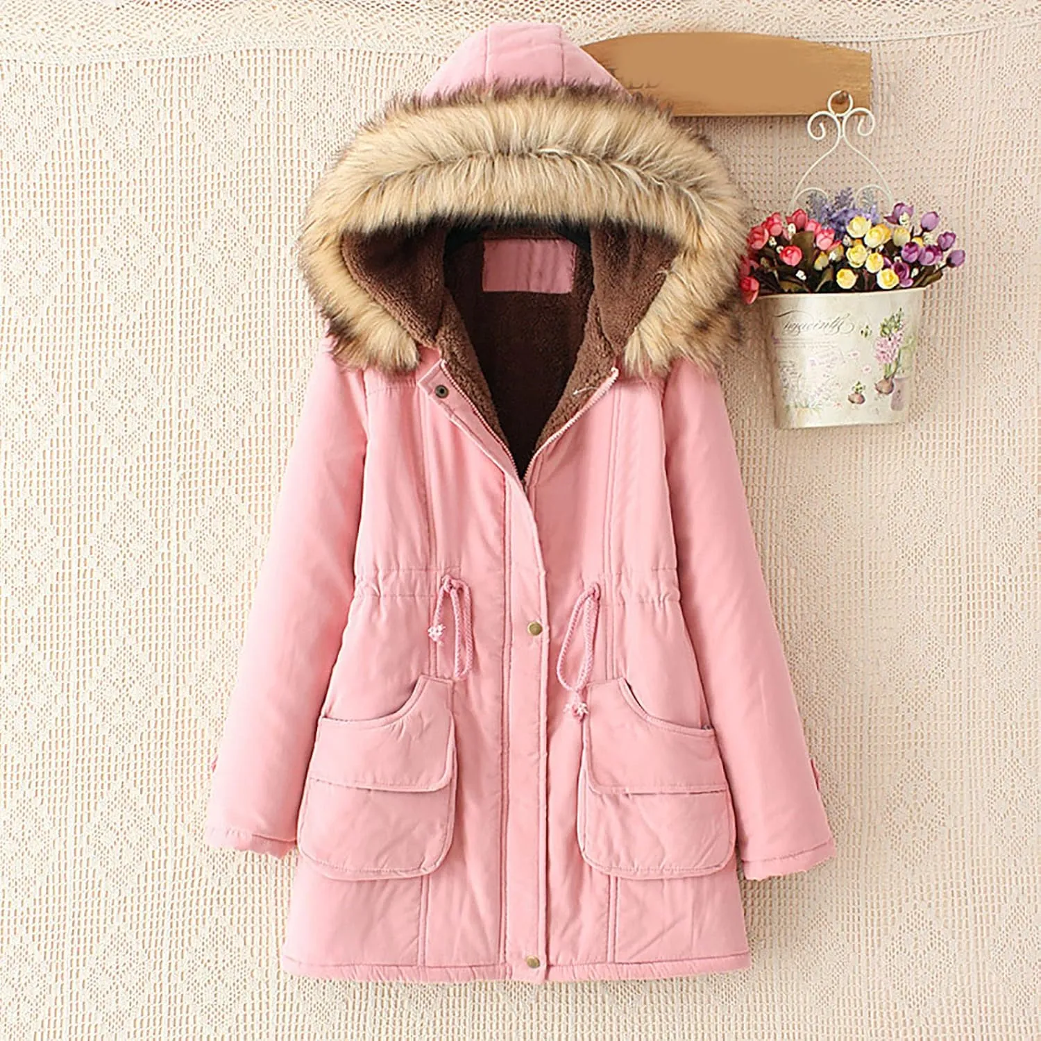 SMIDOW Winter Coats For Women 2023 Trendy Thicken Puffer Jackets With Faux Fur Hood Warm Parka Coat Outwear
