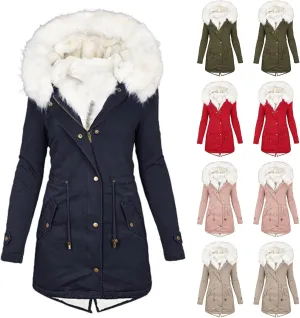 SMIDOW Womens Warm Winter Coats Trendy 2023 Fuzzy Fleece Lined Long Parka Thicken Jackets Outwear With Faux-Fur Hood