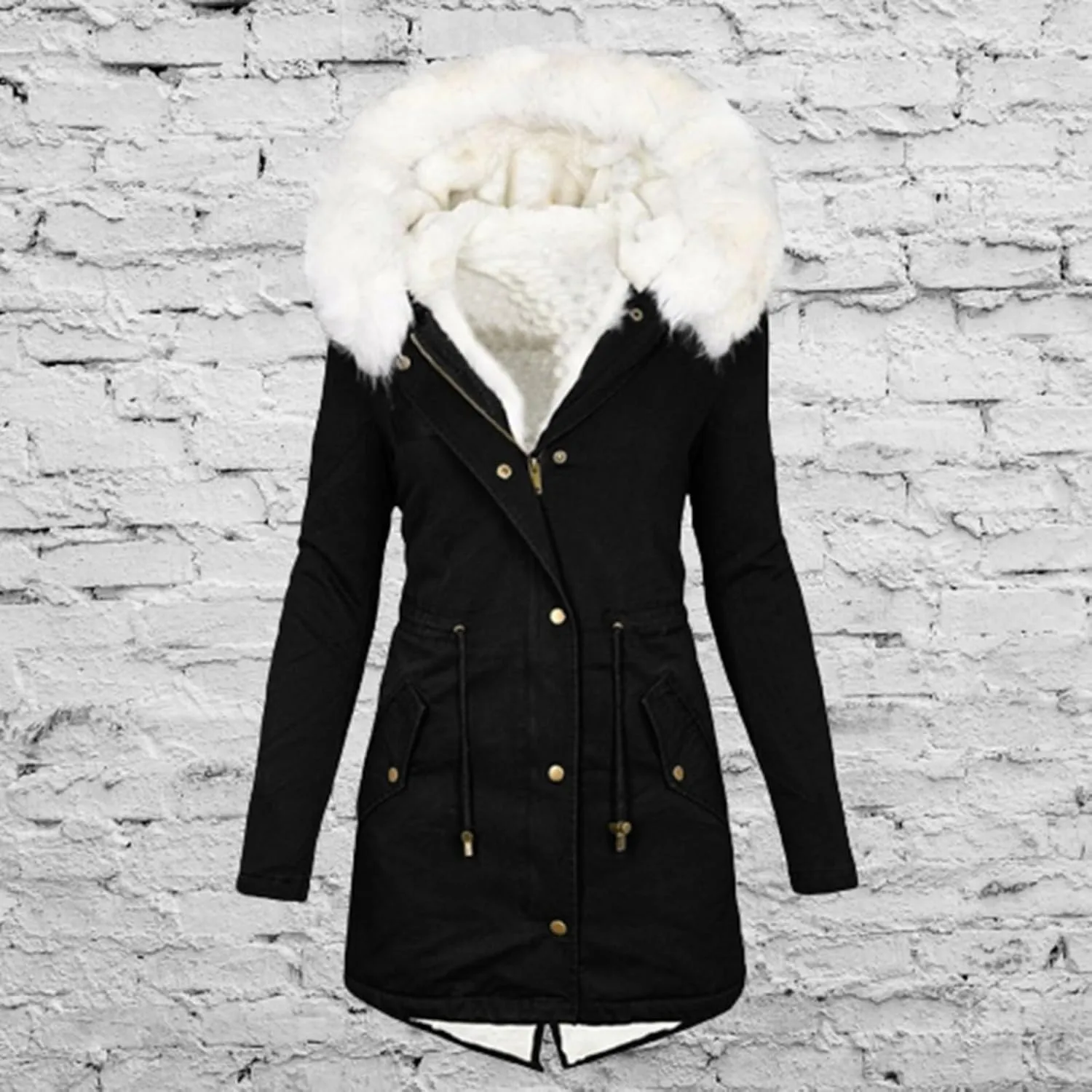 SMIDOW Womens Warm Winter Coats Trendy 2023 Fuzzy Fleece Lined Long Parka Thicken Jackets Outwear With Faux-Fur Hood