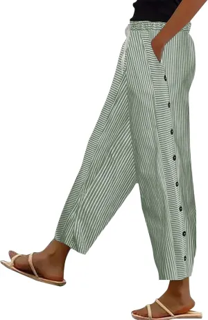 Summer Drawstring Casual Lounge Pant Waistband High Waistband Pocket Pants Side Nine Point Loose Casual