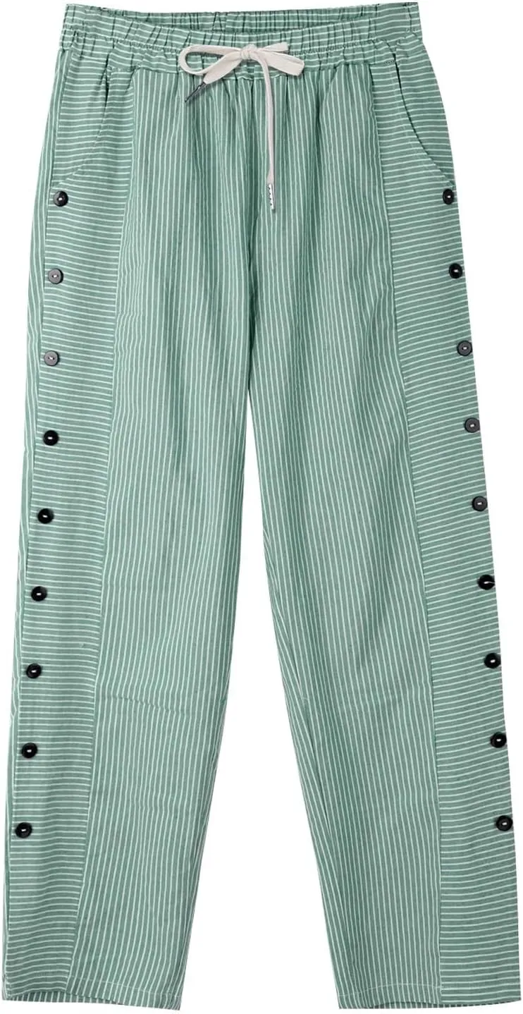 Summer Drawstring Casual Lounge Pant Waistband High Waistband Pocket Pants Side Nine Point Loose Casual