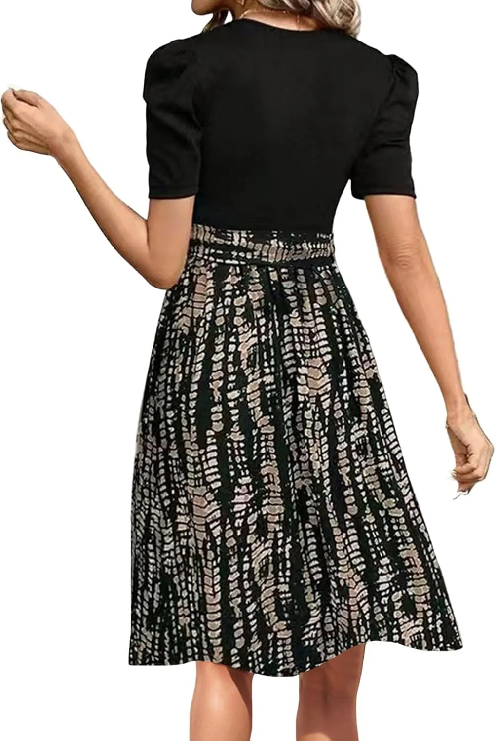 Summer Dresses for Women 2025 Patchwork Short Sleeve Tie Waist Dress Floral Garden Party Flowy Beach Mini Sundress