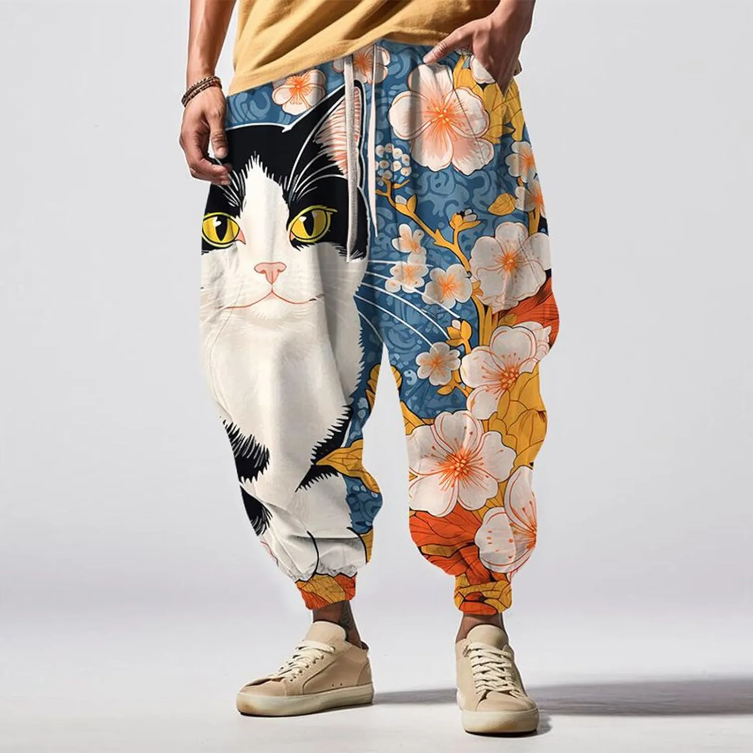 Sweatpants Fun Print Fashion Street Feel Casual Sweatpants Baggy Elastic Waist Novelty Pant Casual Pants Men