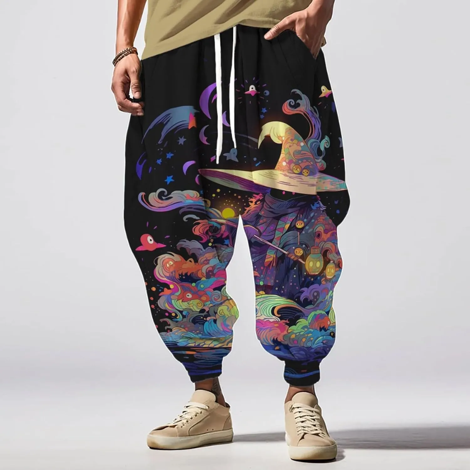 Sweatpants Fun Print Fashion Street Feel Casual Sweatpants Baggy Elastic Waist Novelty Pant Casual Pants Men