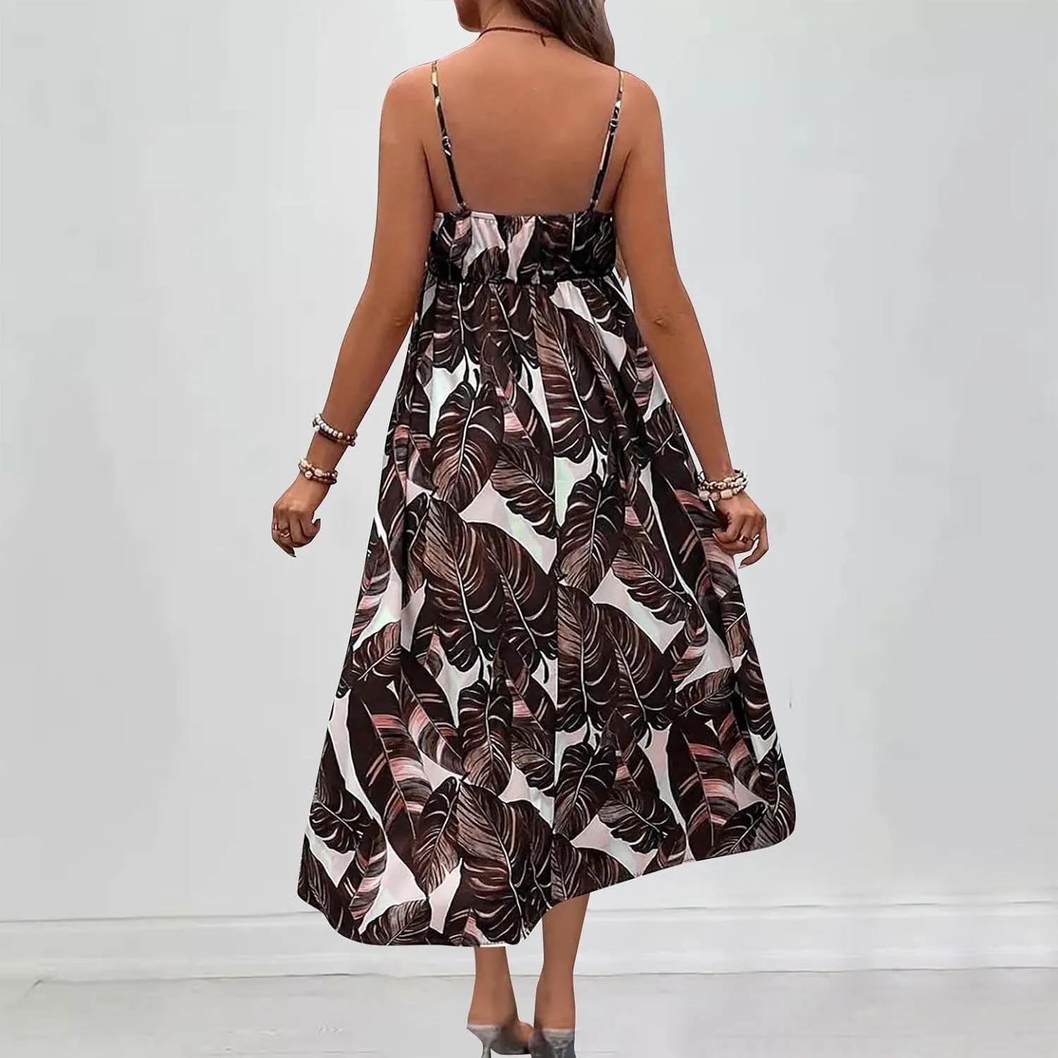 Tank Dresses for Women 2025 Plus Size Adjustable Spaghetti Strap Flower Dresses V-Neck Sleeveless Tropical midi Dress
