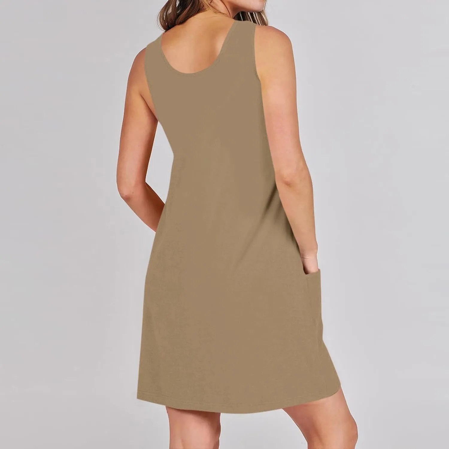 Tank Dresses for Women Trendy Sleeveless Vacation Mini Dress Casual Scoop Neck Beach Summer Sundress with Pocket
