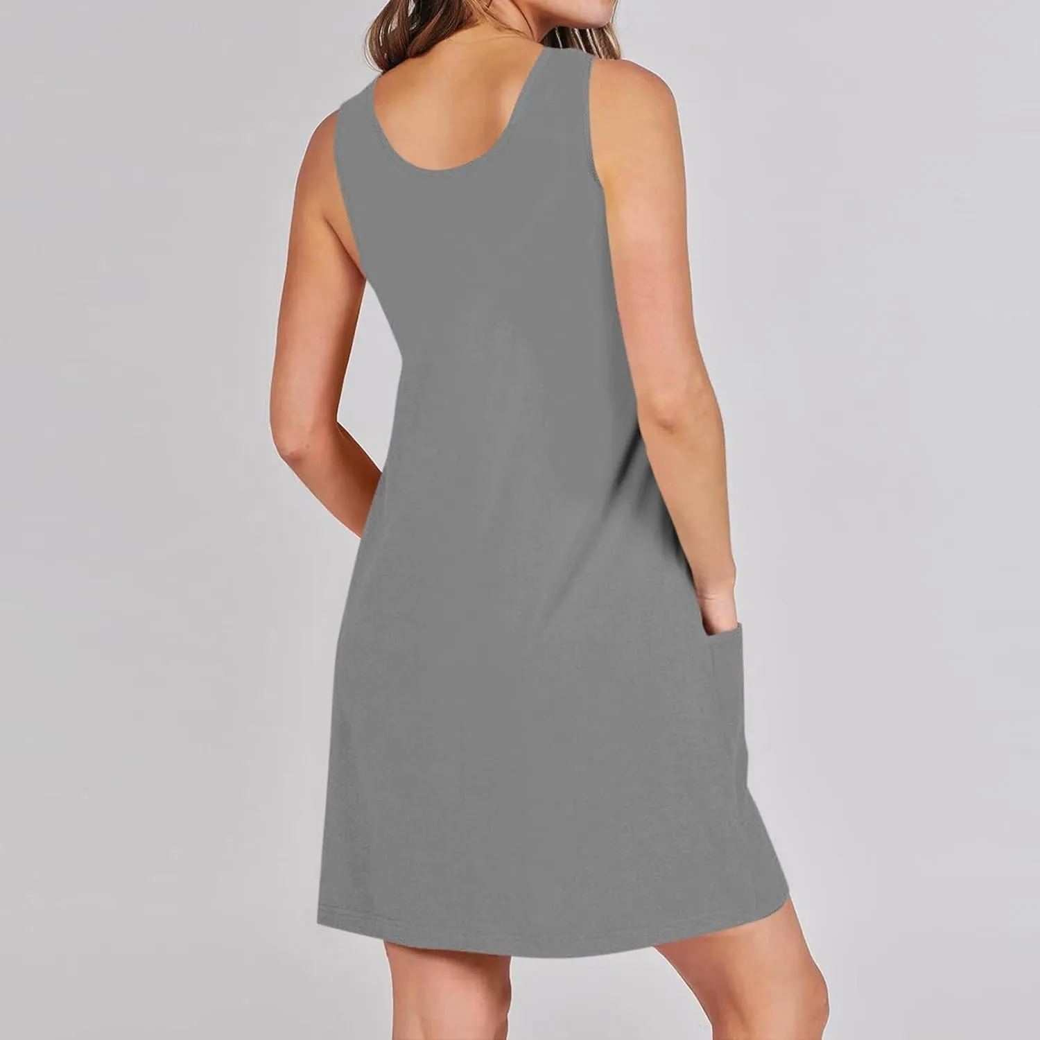 Tank Dresses for Women Trendy Sleeveless Vacation Mini Dress Casual Scoop Neck Beach Summer Sundress with Pocket