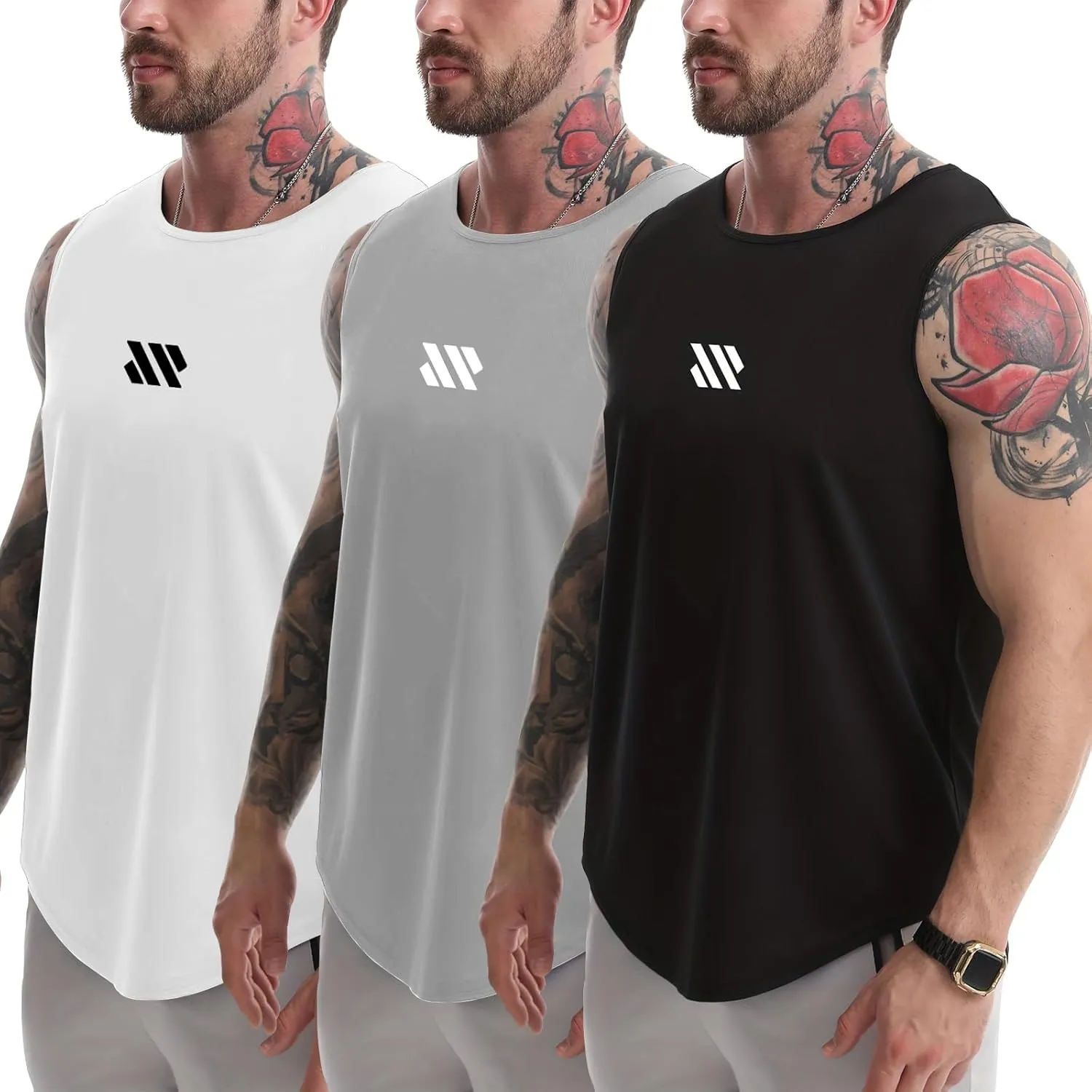 Tank Tops Men's 3 Pack Muscle Shirts Sleeveless Dry Fit Gym Workout Tank Top Mesh Material Quick Dry Athletic Running