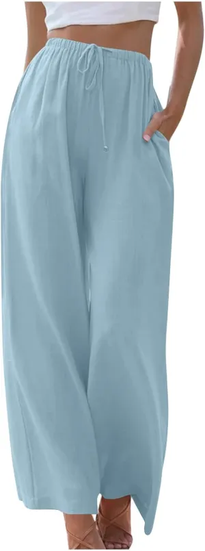 TARIENDY Womens Pants Wide Leg Dressy Casual Womens high Waisted Pants Elastic Drawstring Trousers Beach Casual Outfits