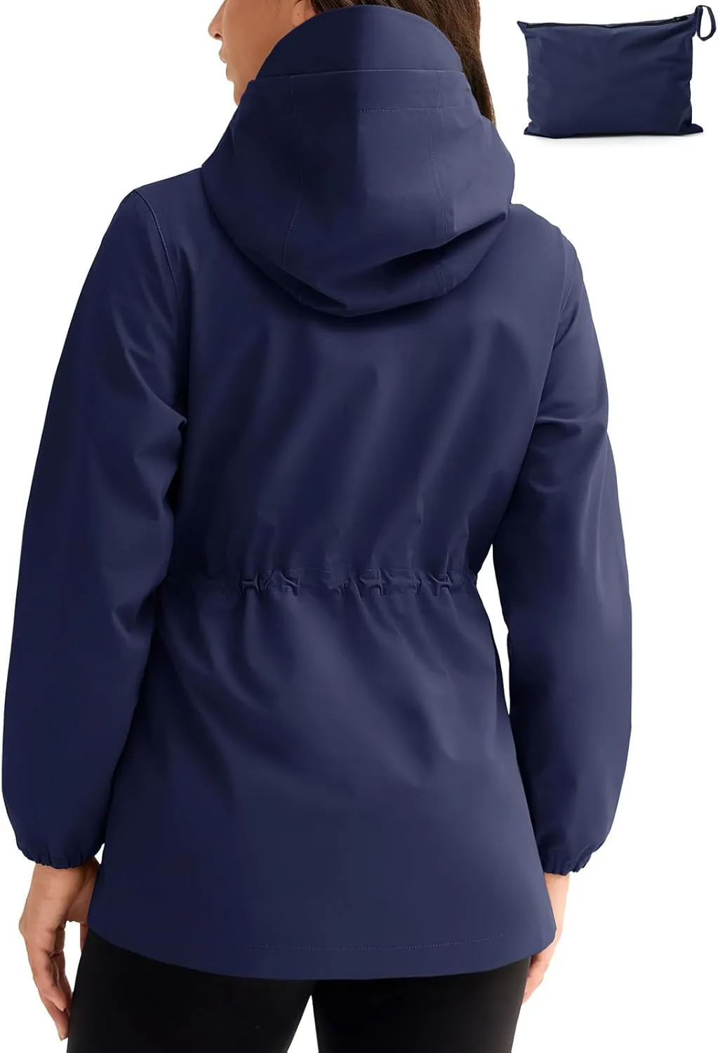TBMPOY Women's Lightweight Rain Long Jackets Packable with Hooded Outdoor Hiking Waterproof Windbreaker Raincoats Travel
