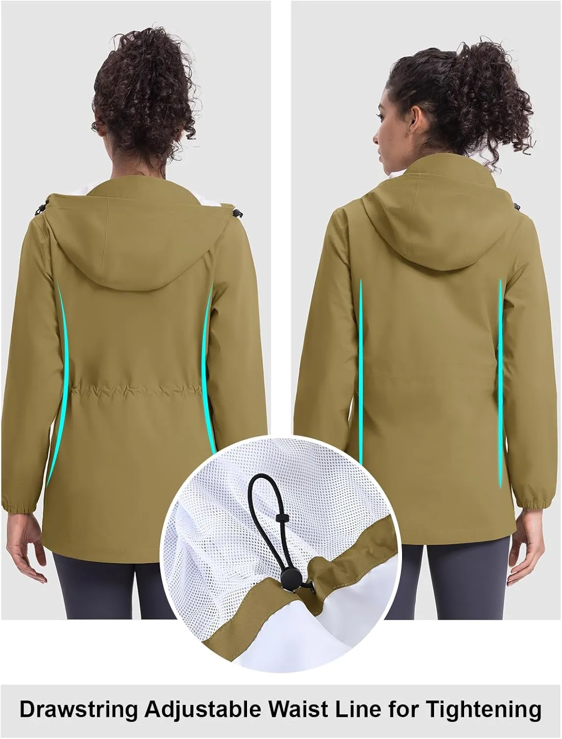 TBMPOY Women's Lightweight Rain Long Jackets Packable with Hooded Outdoor Hiking Waterproof Windbreaker Raincoats Travel