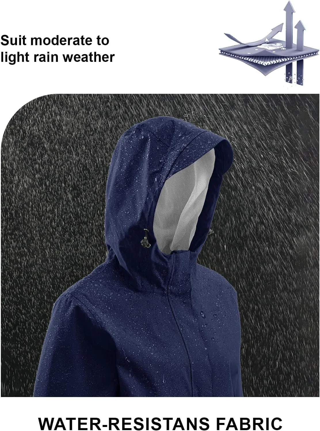 TBMPOY Women's Lightweight Rain Long Jackets Packable with Hooded Outdoor Hiking Waterproof Windbreaker Raincoats Travel