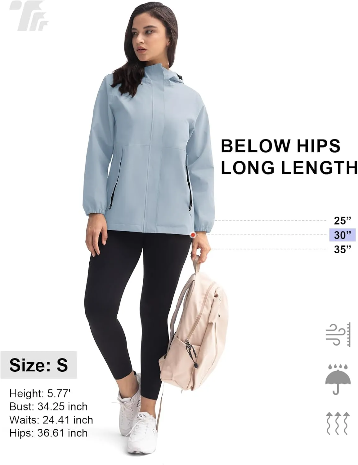 TBMPOY Women's Lightweight Rain Long Jackets Packable with Hooded Outdoor Hiking Waterproof Windbreaker Raincoats Travel