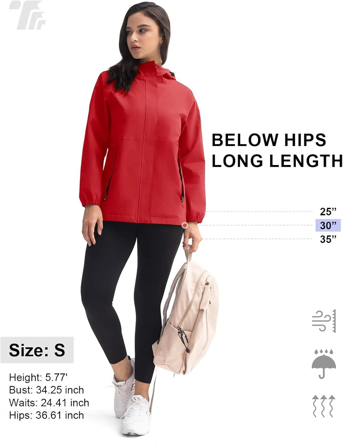 TBMPOY Women's Lightweight Rain Long Jackets Packable with Hooded Outdoor Hiking Waterproof Windbreaker Raincoats Travel
