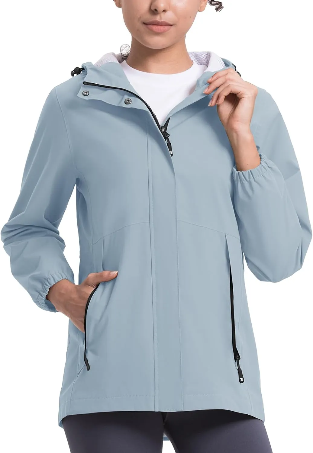 TBMPOY Women's Lightweight Rain Long Jackets Packable with Hooded Outdoor Hiking Waterproof Windbreaker Raincoats Travel
