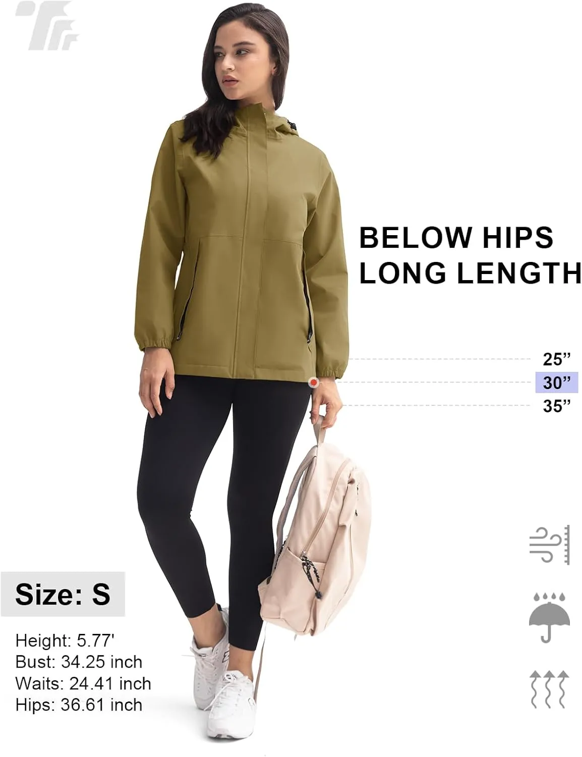 TBMPOY Women's Lightweight Rain Long Jackets Packable with Hooded Outdoor Hiking Waterproof Windbreaker Raincoats Travel