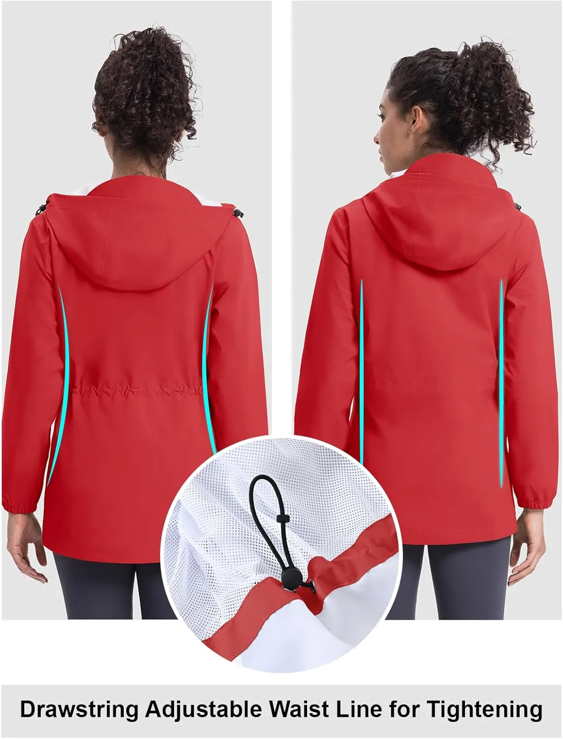 TBMPOY Women's Lightweight Rain Long Jackets Packable with Hooded Outdoor Hiking Waterproof Windbreaker Raincoats Travel