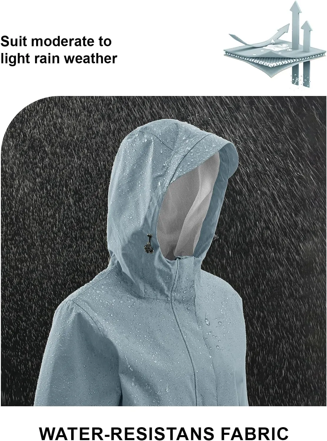 TBMPOY Women's Lightweight Rain Long Jackets Packable with Hooded Outdoor Hiking Waterproof Windbreaker Raincoats Travel