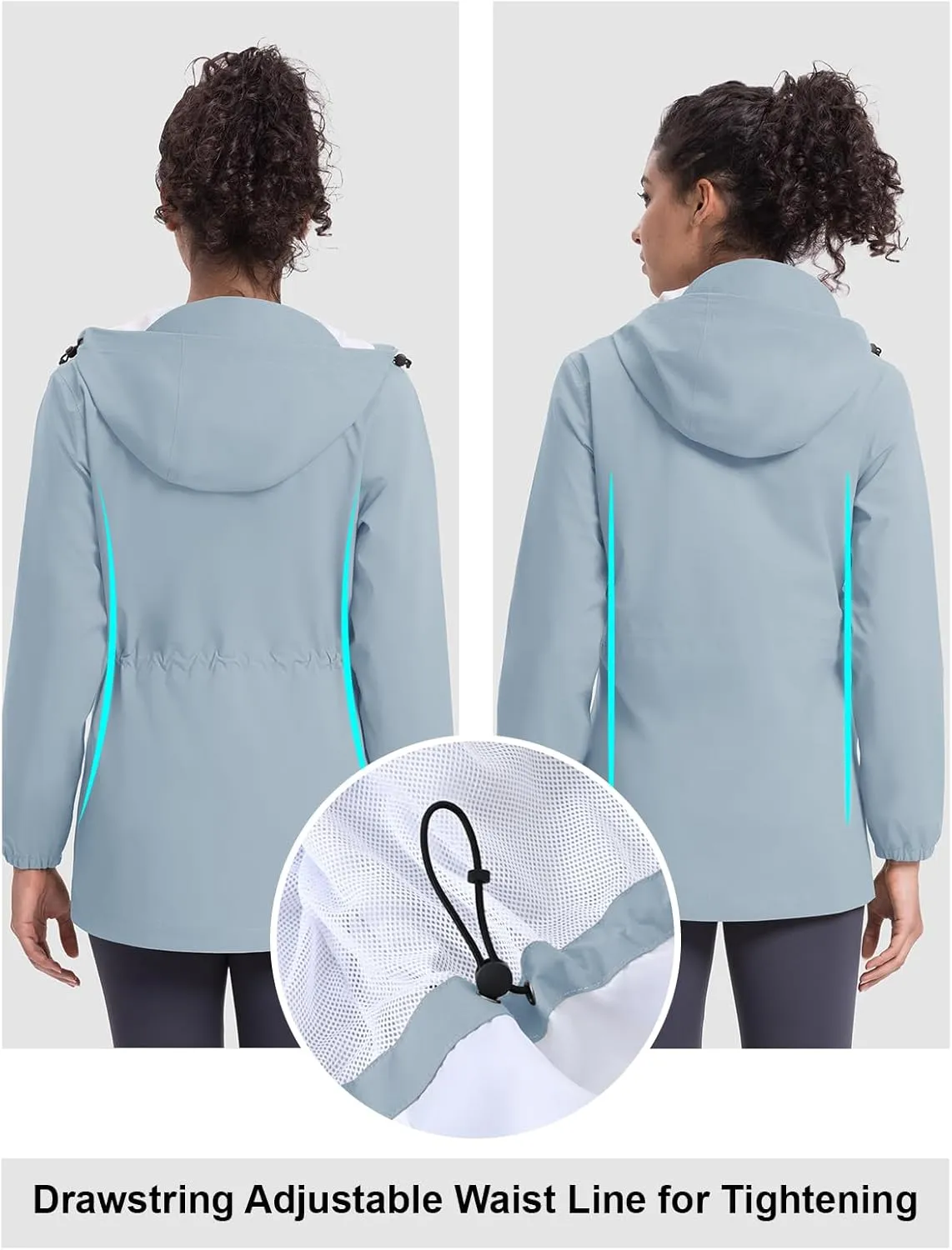 TBMPOY Women's Lightweight Rain Long Jackets Packable with Hooded Outdoor Hiking Waterproof Windbreaker Raincoats Travel