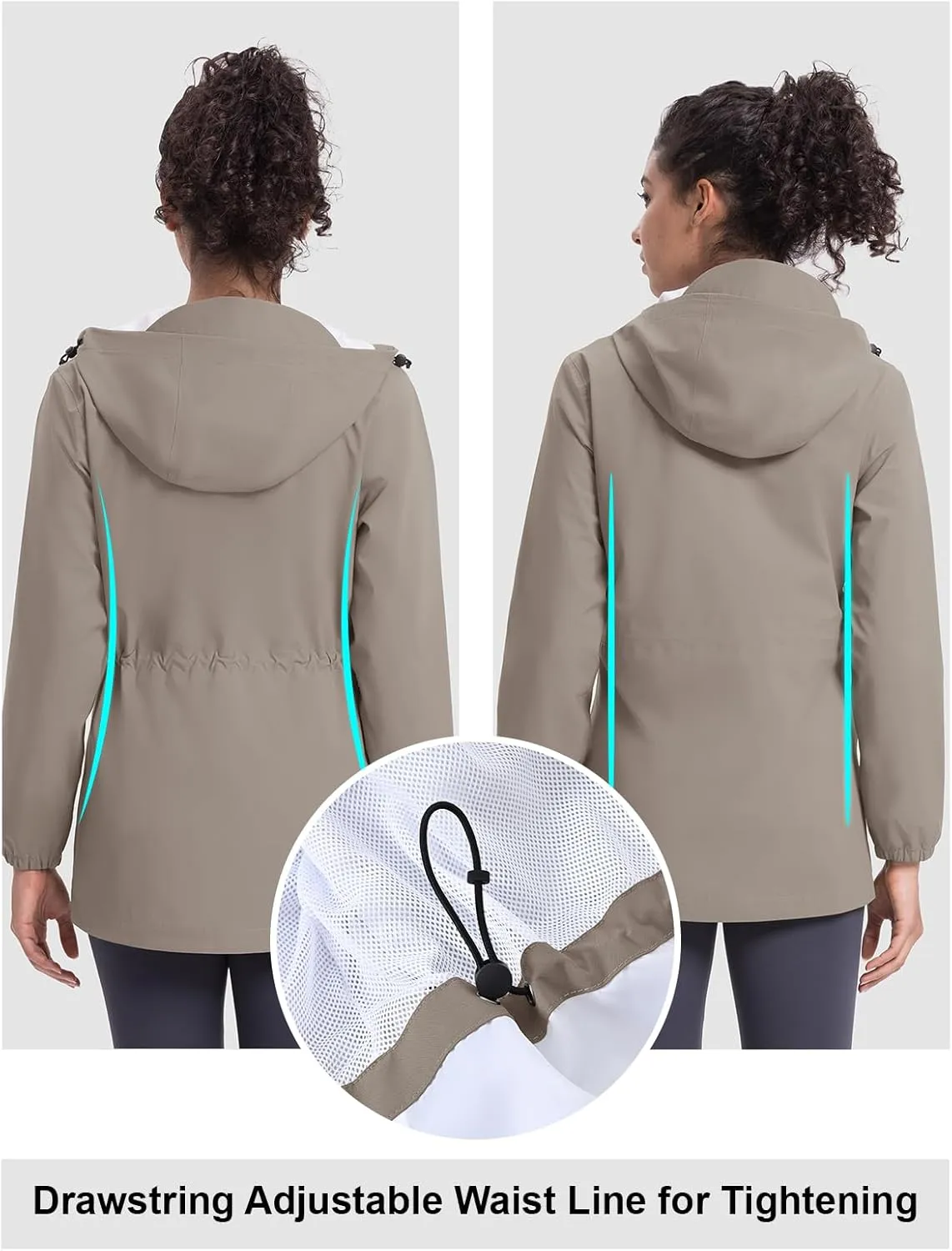 TBMPOY Women's Lightweight Rain Long Jackets Packable with Hooded Outdoor Hiking Waterproof Windbreaker Raincoats Travel