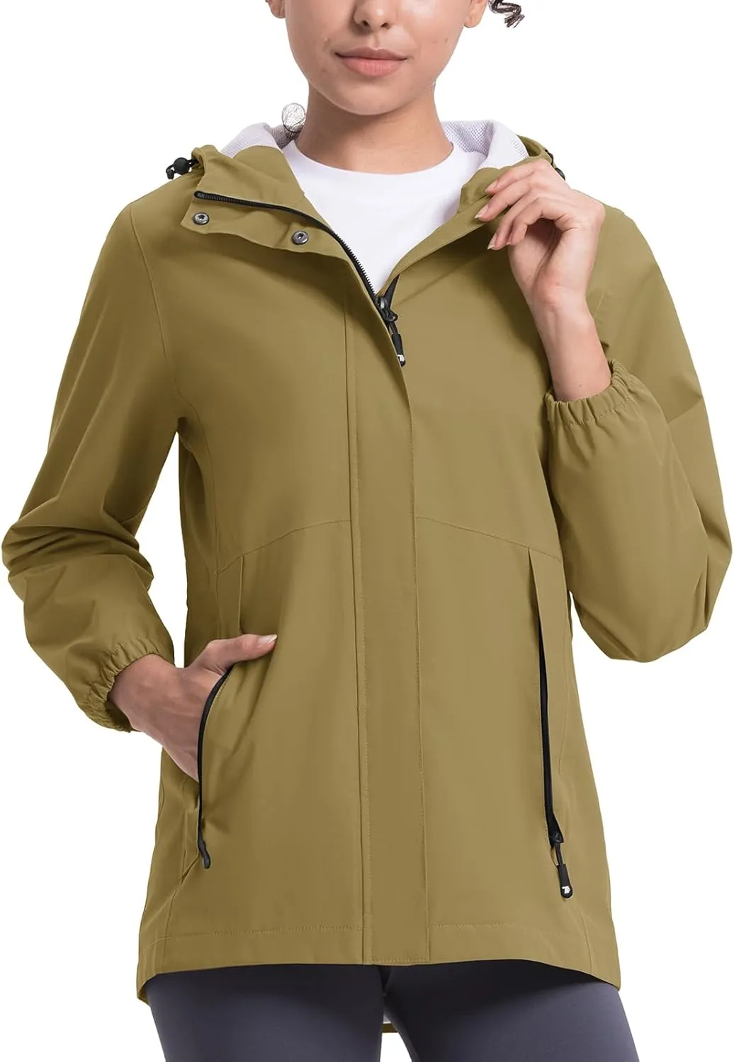 TBMPOY Women's Lightweight Rain Long Jackets Packable with Hooded Outdoor Hiking Waterproof Windbreaker Raincoats Travel