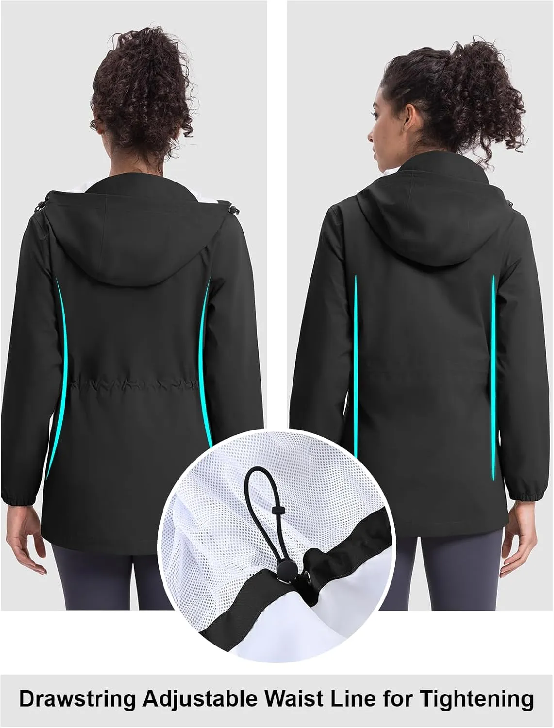 TBMPOY Women's Lightweight Rain Long Jackets Packable with Hooded Outdoor Hiking Waterproof Windbreaker Raincoats Travel