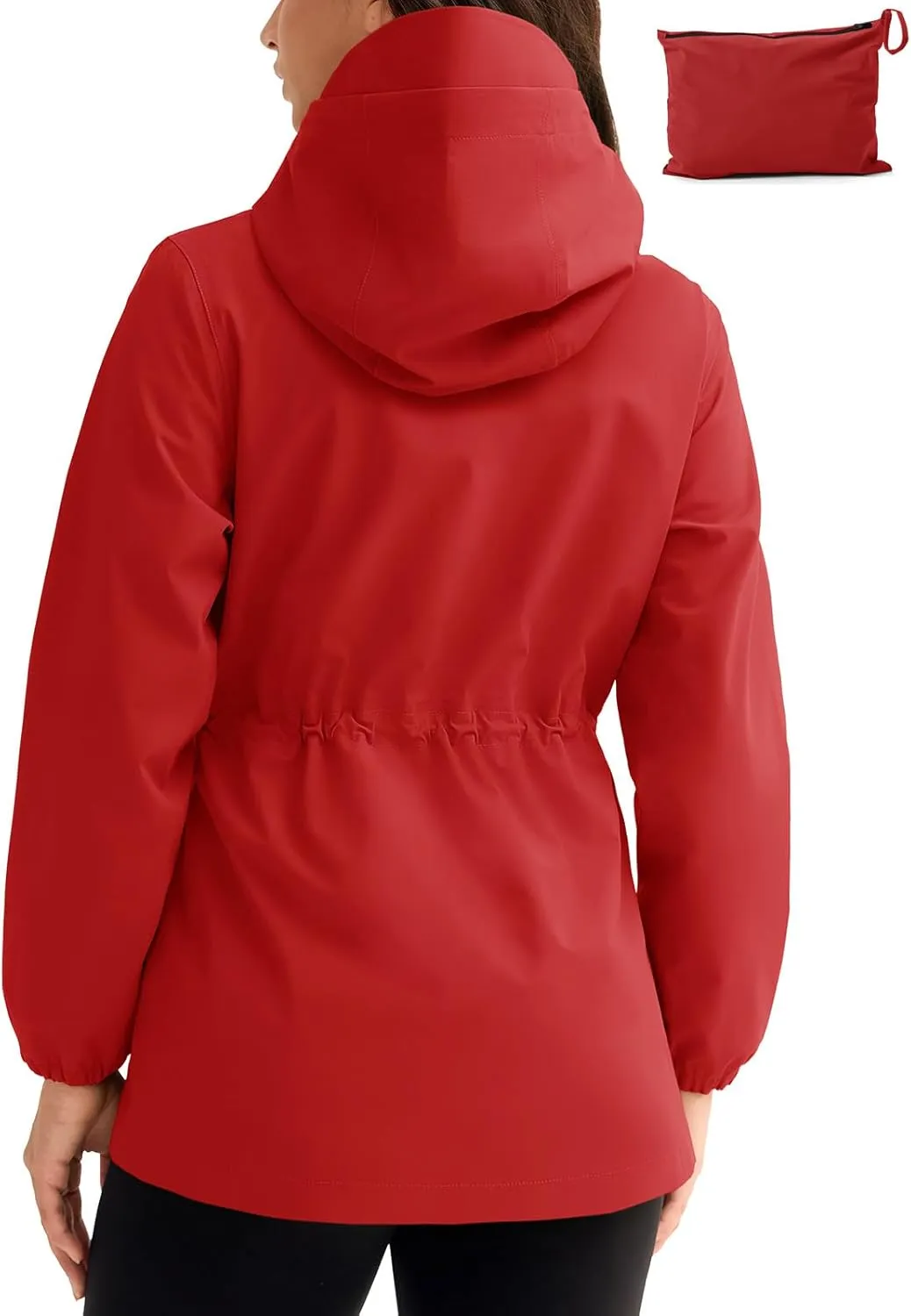 TBMPOY Women's Lightweight Rain Long Jackets Packable with Hooded Outdoor Hiking Waterproof Windbreaker Raincoats Travel