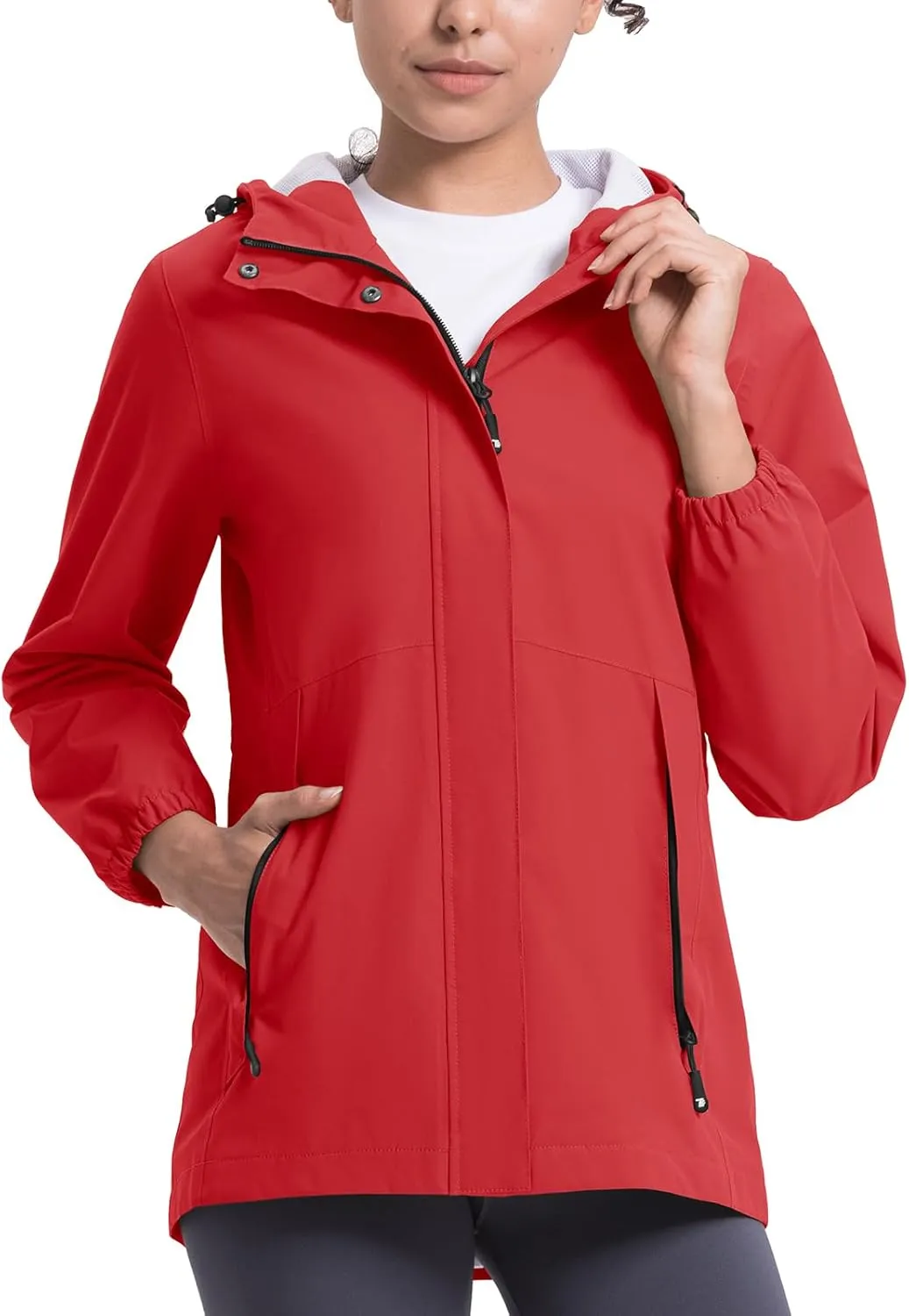 TBMPOY Women's Lightweight Rain Long Jackets Packable with Hooded Outdoor Hiking Waterproof Windbreaker Raincoats Travel