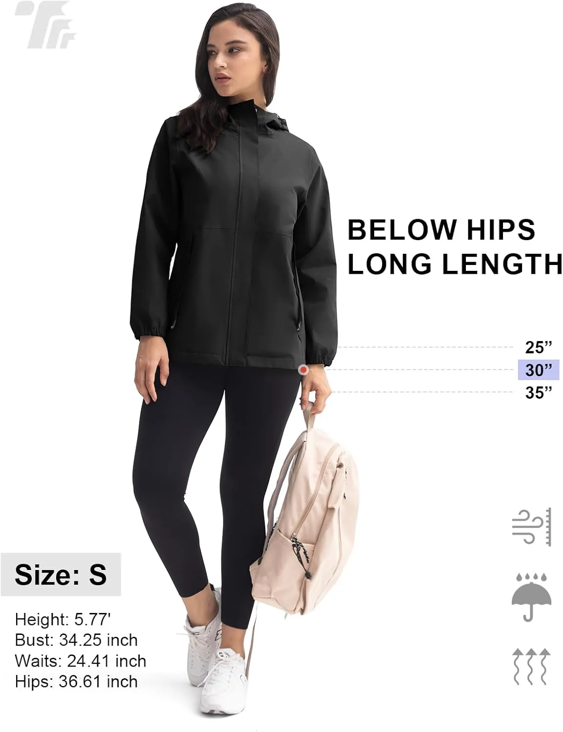TBMPOY Women's Lightweight Rain Long Jackets Packable with Hooded Outdoor Hiking Waterproof Windbreaker Raincoats Travel