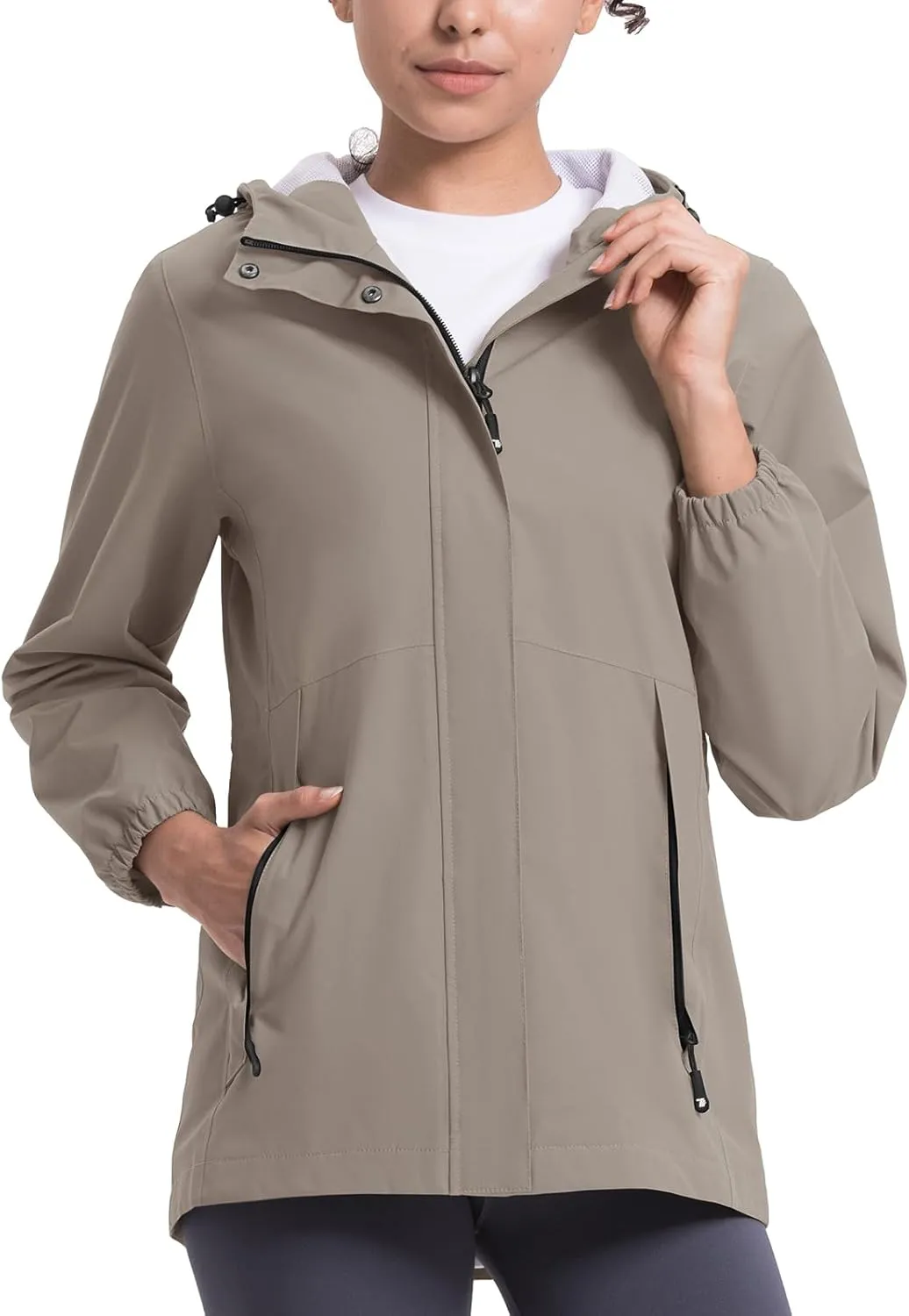 TBMPOY Women's Lightweight Rain Long Jackets Packable with Hooded Outdoor Hiking Waterproof Windbreaker Raincoats Travel