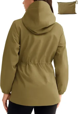 TBMPOY Women's Lightweight Rain Long Jackets Packable with Hooded Outdoor Hiking Waterproof Windbreaker Raincoats Travel