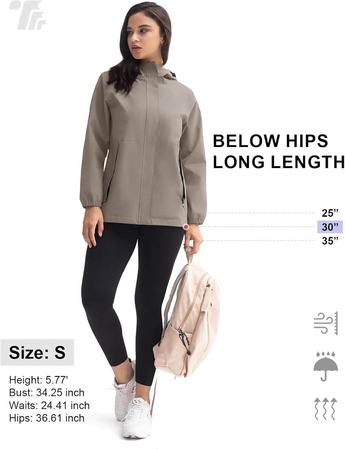 TBMPOY Women's Lightweight Rain Long Jackets Packable with Hooded Outdoor Hiking Waterproof Windbreaker Raincoats Travel