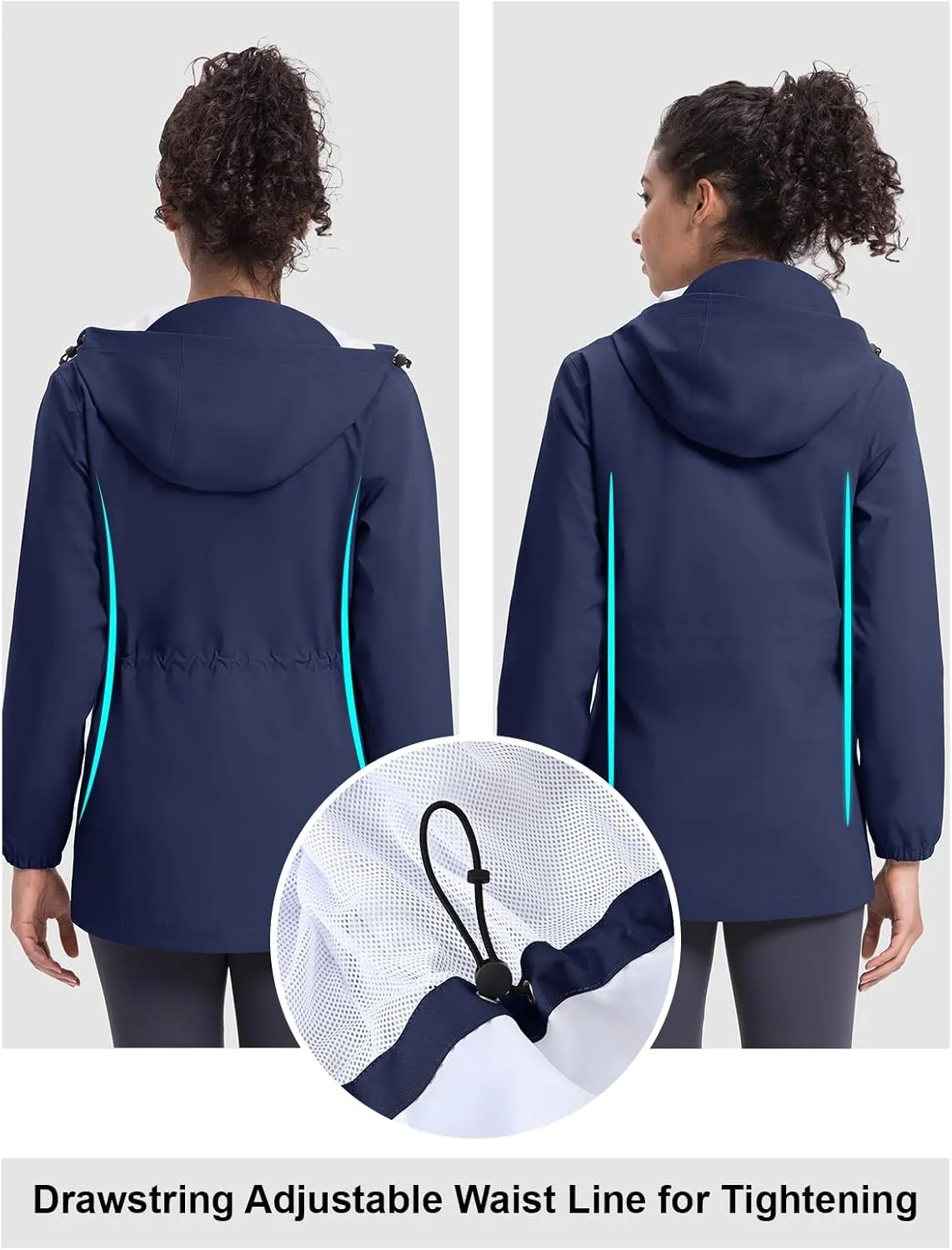 TBMPOY Women's Lightweight Rain Long Jackets Packable with Hooded Outdoor Hiking Waterproof Windbreaker Raincoats Travel