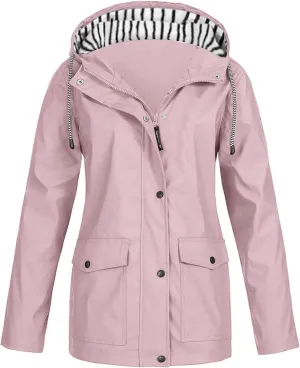 Travel Raincoats for Women Waterproof Lightweight Trench Coat Lined Windbreaker Rain Jackets with Hood