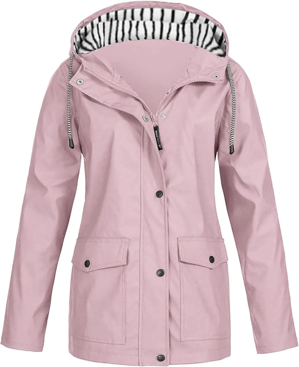 Travel Raincoats for Women Waterproof Lightweight Trench Coat Lined Windbreaker Rain Jackets with Hood