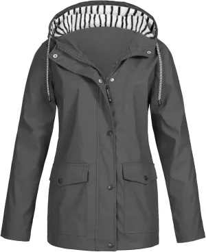 Travel Raincoats for Women Waterproof Lightweight Trench Coat Lined Windbreaker Rain Jackets with Hood