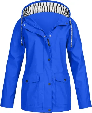 Travel Raincoats for Women Waterproof Lightweight Trench Coat Lined Windbreaker Rain Jackets with Hood