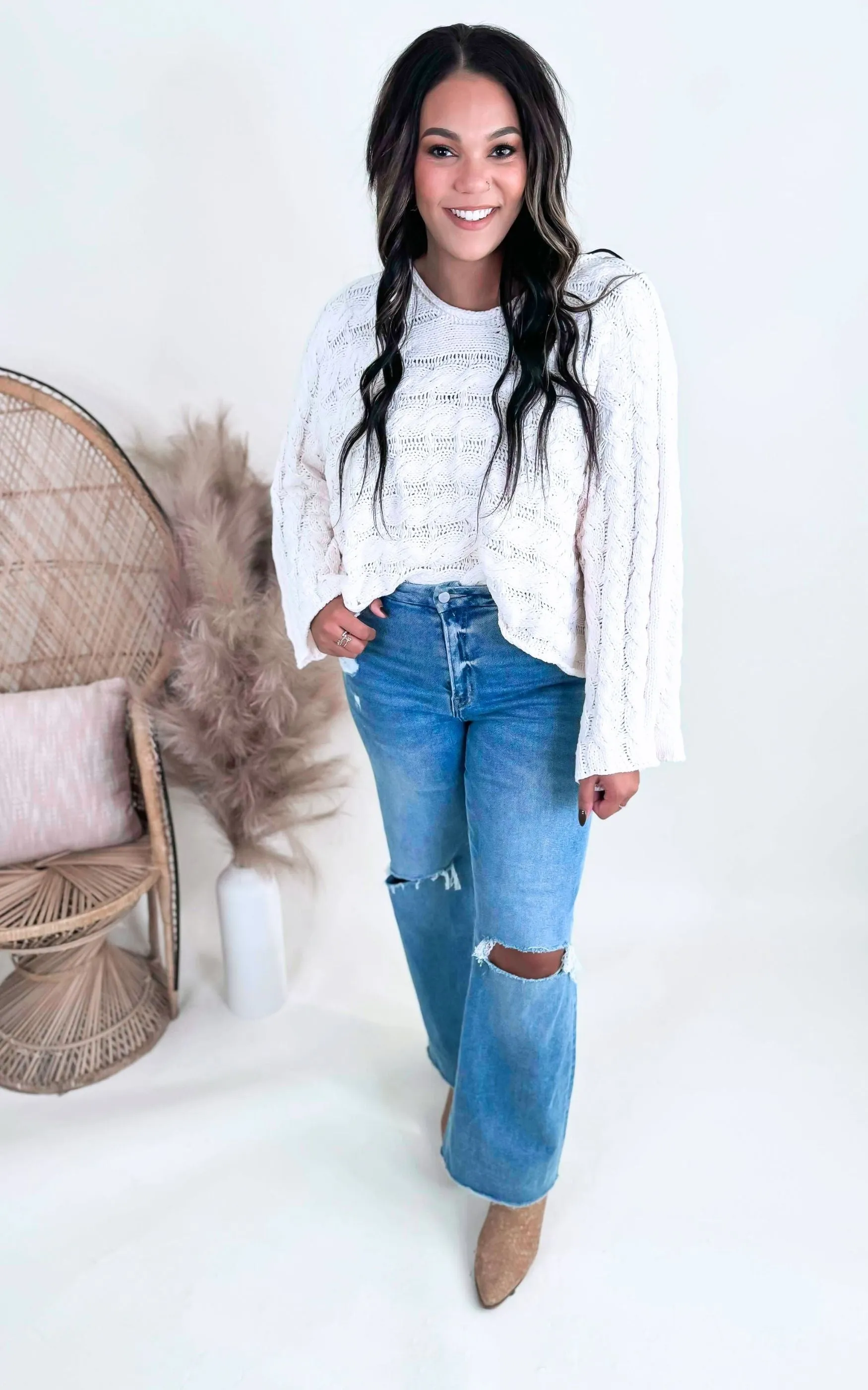 Twisted Cream Cable Oversized Sweater | POL