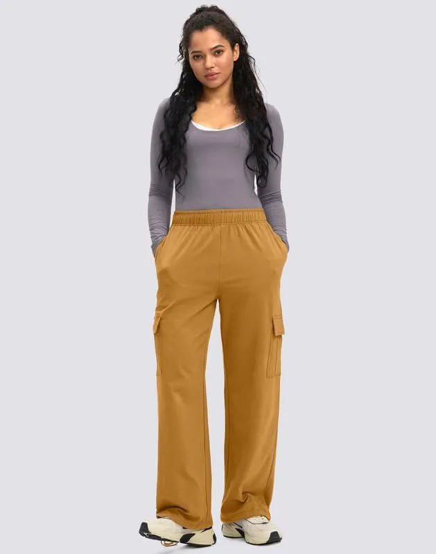 Viodia Womens Cargo Sweatpants High Waisted Wide Leg Baggy Cotton Pants Straight Leg Loose Joggers for Casual Lounge