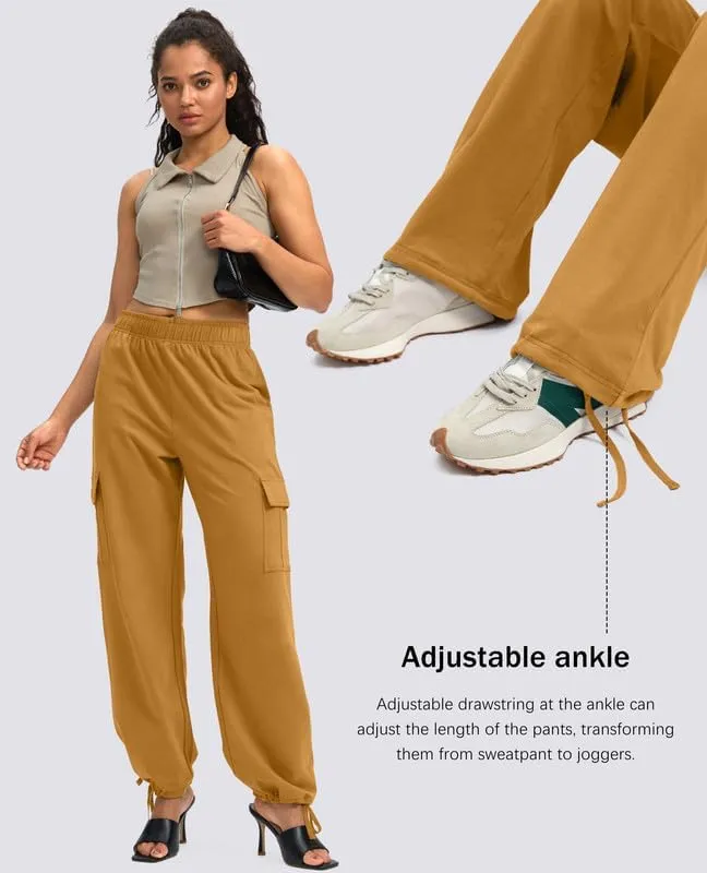 Viodia Womens Cargo Sweatpants High Waisted Wide Leg Baggy Cotton Pants Straight Leg Loose Joggers for Casual Lounge
