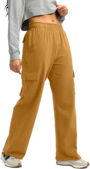 Viodia Womens Cargo Sweatpants High Waisted Wide Leg Baggy Cotton Pants Straight Leg Loose Joggers for Casual Lounge