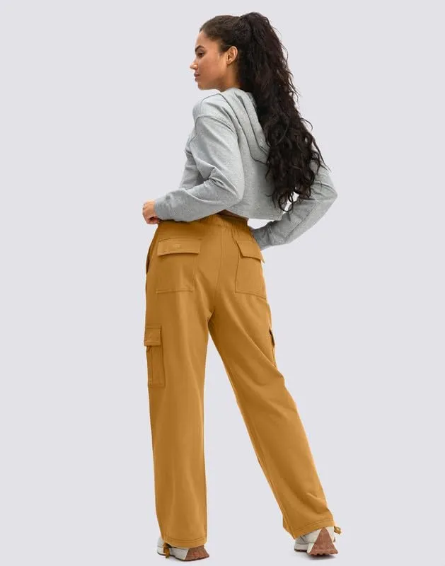 Viodia Womens Cargo Sweatpants High Waisted Wide Leg Baggy Cotton Pants Straight Leg Loose Joggers for Casual Lounge