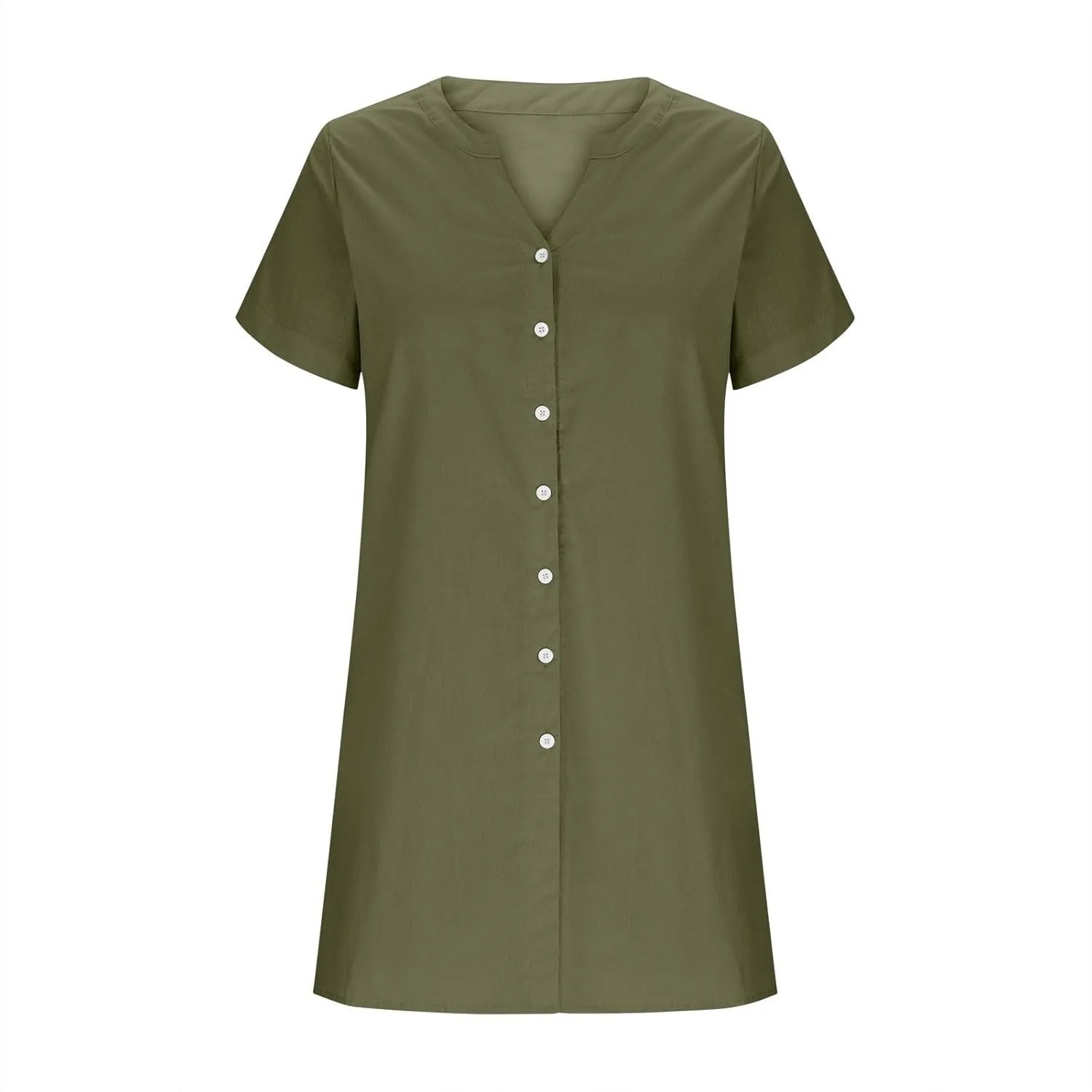 Women Button Down T Shirt Dress 2025 V-Neck Short Sleeve Mini Dress Business Casual Work Shift Dresses with Pockets