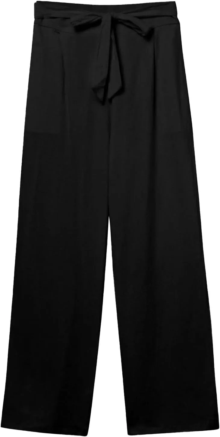 Women Linen Pants Casual Drawstring High Waisted Straight Leg Summer Pants Casual Comfy Beach Trouser with Pockets