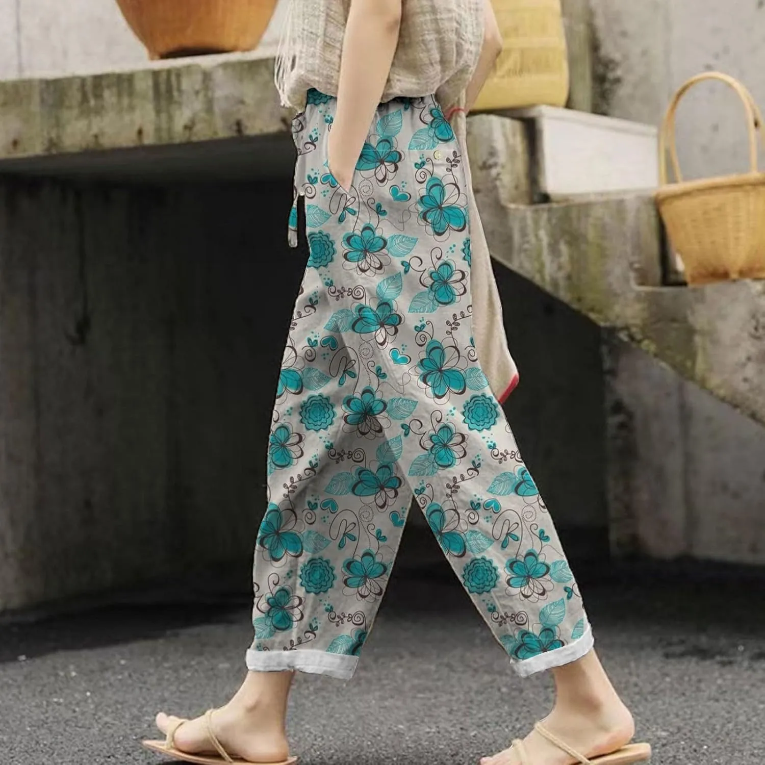 Women Linen Pants Summer Casual Drawstring Pants Business Work Casual Palazzo for Women Palazzo